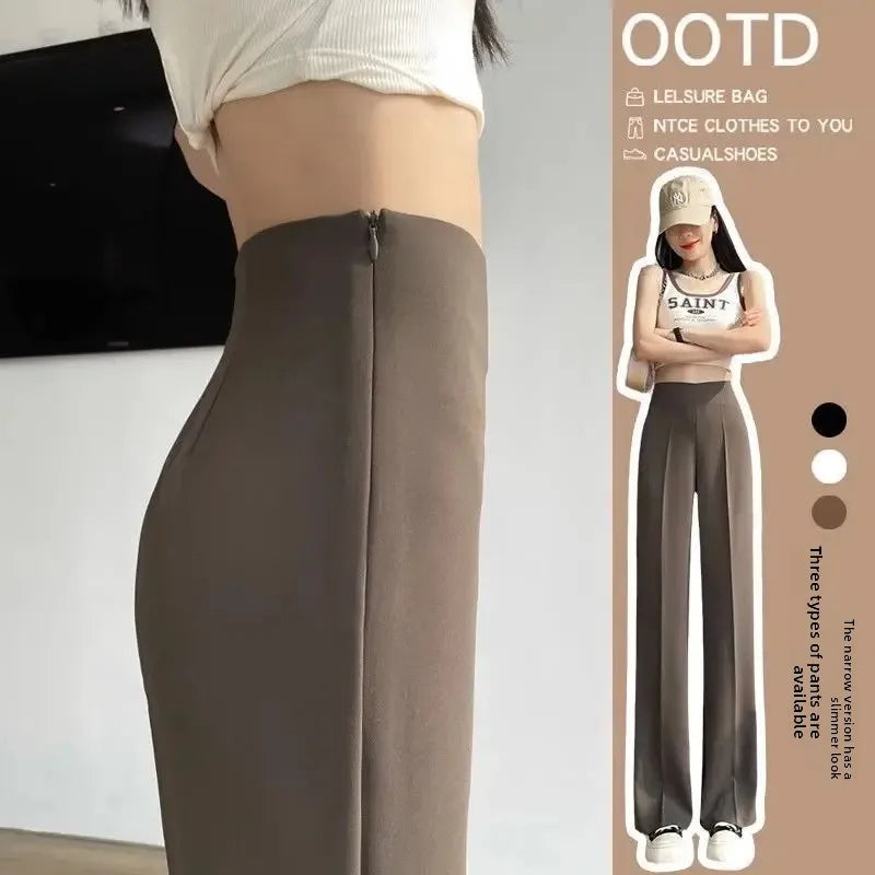 High Waist Straight Leg Suit Pants Women's Summer New Style Slim Fit Wide Leg Pants Zipper Side Casual Flared Hip Lifting