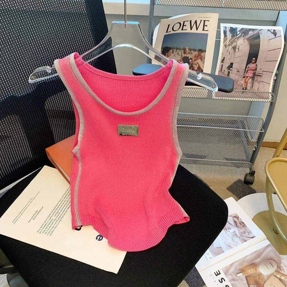 Versatile Distressedknitvest Cropped Top Spray Paint Letter Decoration Strapless Backless Vest Inner Wear Spain Material