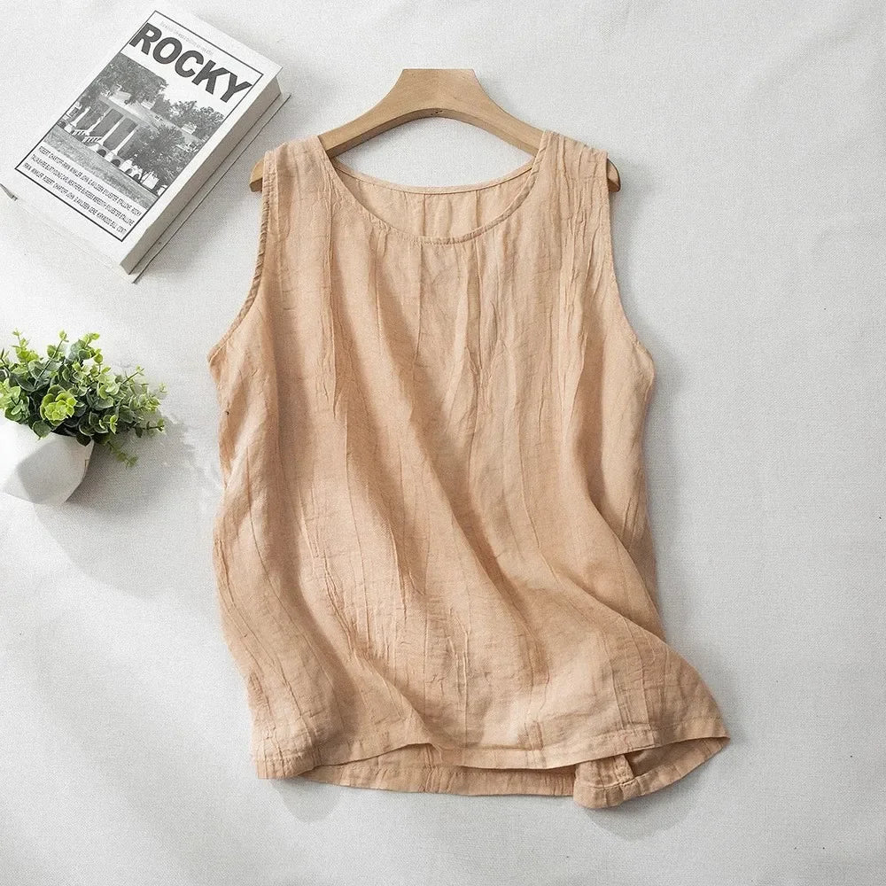 Loose Casual Thin Cotton Linen Women's Tank Top Slimming Inner Wear Casual Summer Breathable Comfortable Linen Vest