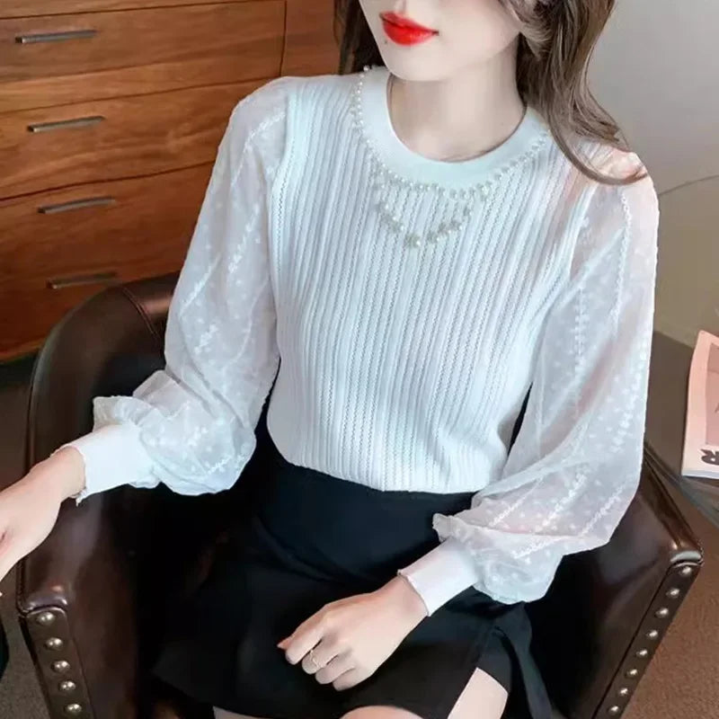 Fashionable Anti-Aging Doll Collar Long Sleeve Knitted Base Shirt