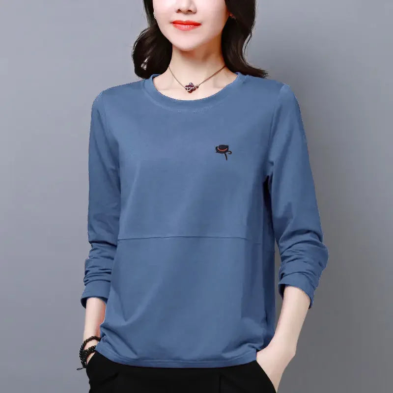 Plus Size Women's Loose Long Sleeve T-Shirt Korean Style Autumn Fashion Bottoming Top Slimming Hide Belly Cartoon Print