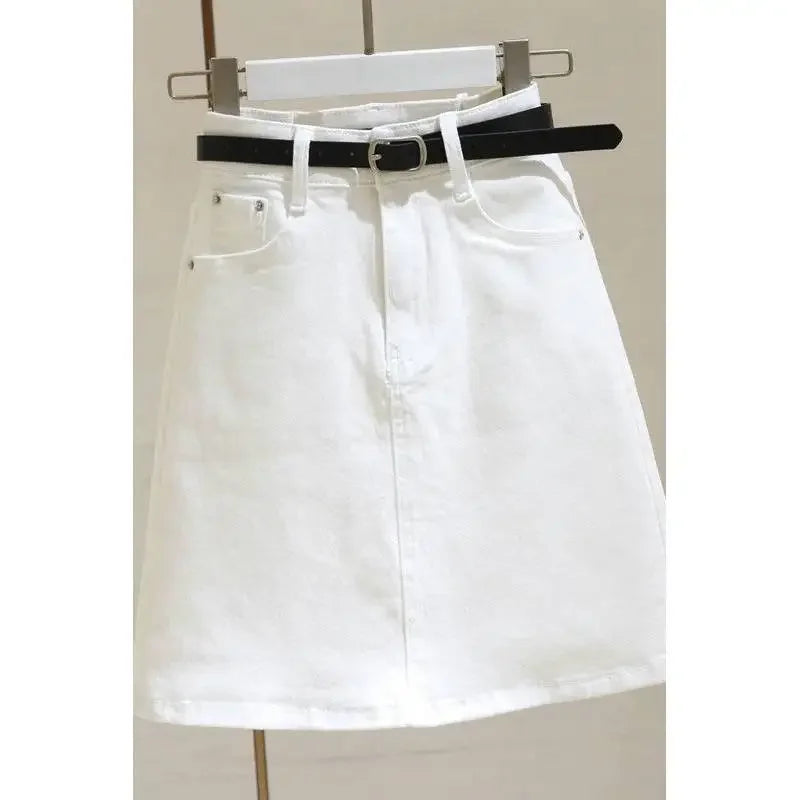 White High Waist Denim Mini Skirt Women's Bodycon Half-length Trendy Summer New Style Versatile Slimming A- Line Skirt