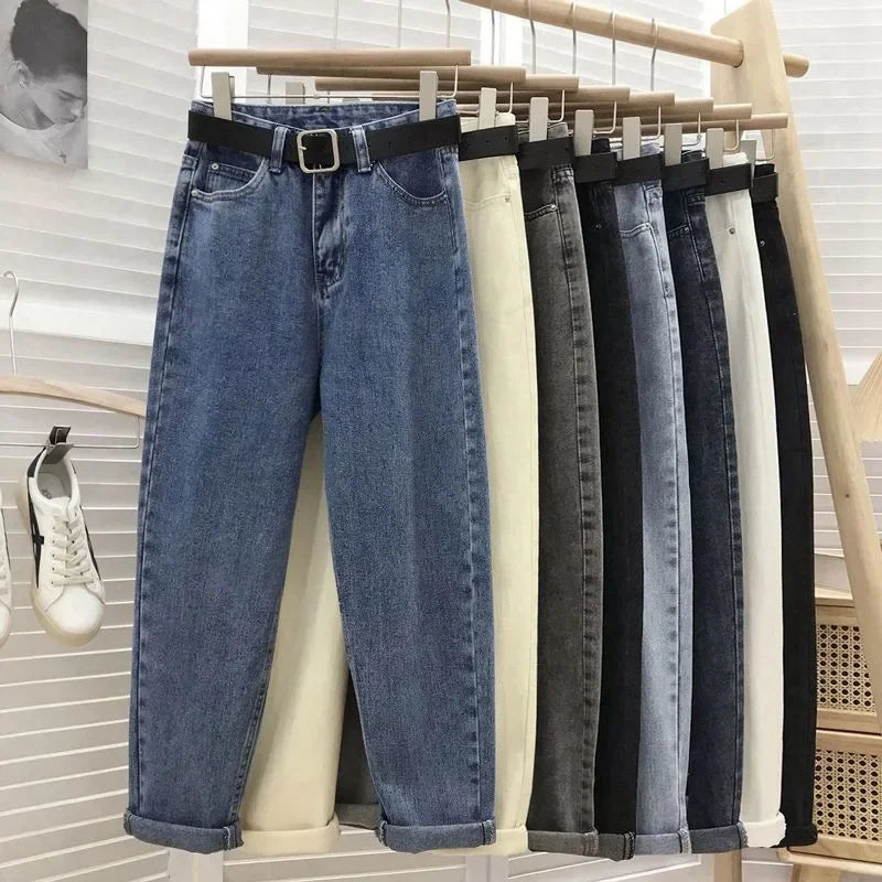 High Waist Harlan Denim Jeans Women Students Straight Leg Loose Slimming Spring Autumn New Style Old Dad Cucumber Trendy