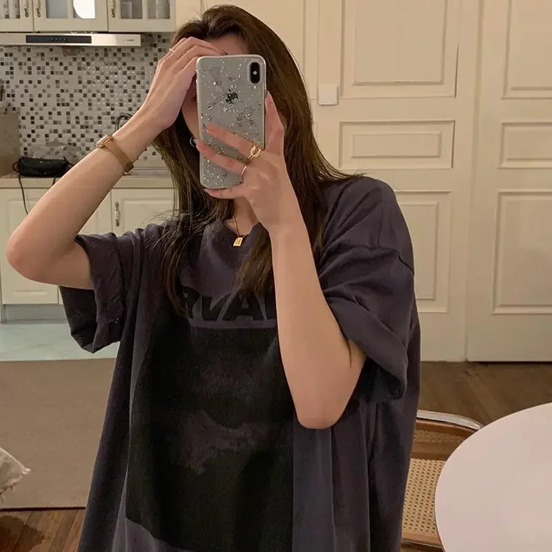 Oversize Cotton Short Sleeve Women's T-shirt Loose Fit Street Style Summer Fashion Korean Version plus Size Casual Top