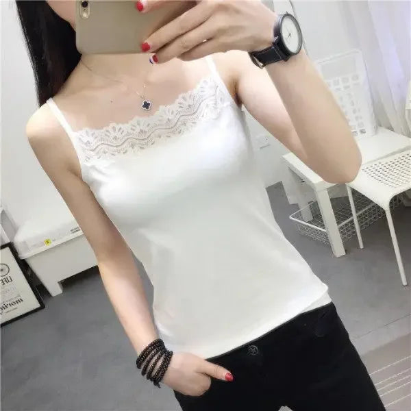 Summer New Women's Lace Trim Tank Top Sexy Outerwear Vest plus Size Underwear Trendy Camisole Sleeveless Polyester Blend