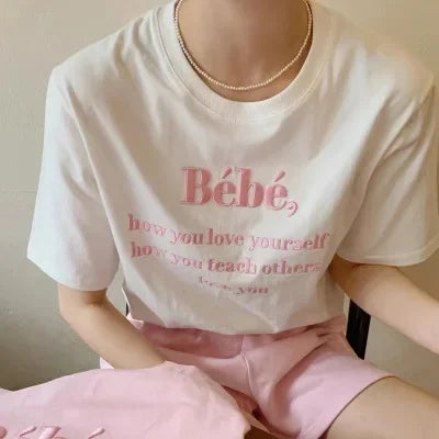 Women's Loose-Fit Short Sleeve T-Shirt Spring Summer New Arrival Korean Style Trendy Flower Pattern Top Ins Women's Trendy